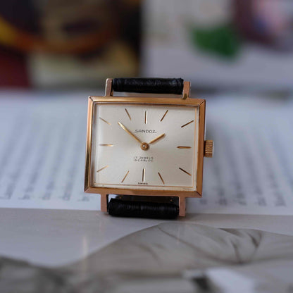 Vintage Sandoz Dress Watch Mechanical Golden White Sunburst Dial - MINT