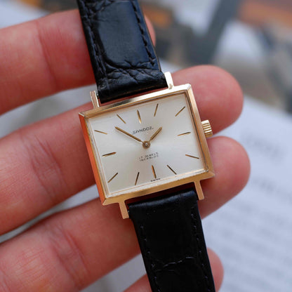 Vintage Sandoz Dress Watch Mechanical Golden White Sunburst Dial - MINT