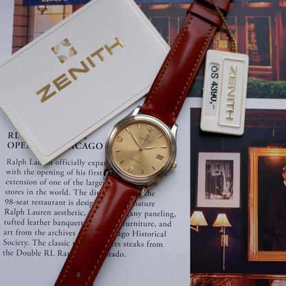 Vintage Zenith Espada Golden Sunnburst Dial Two-Tone Quartz 90s - NOS
