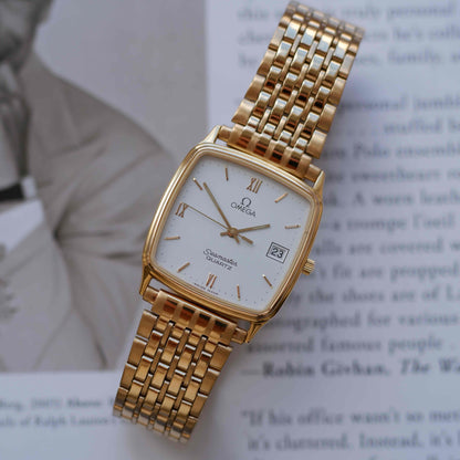 Vintage Omega Seamaster Cushion Case White Roman Dial Quartz 80s
