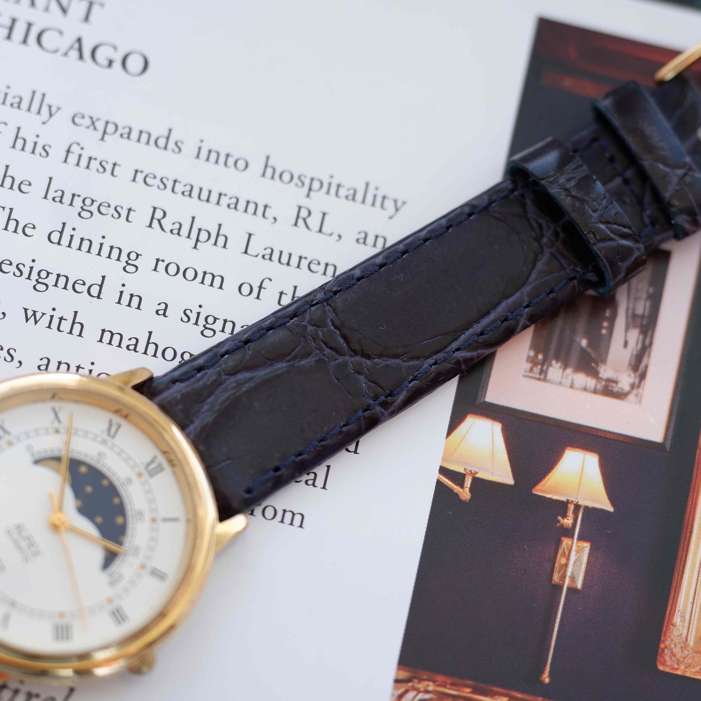 Vintage Alfex Moon Phase Dress Watch 90s Gold Quartz