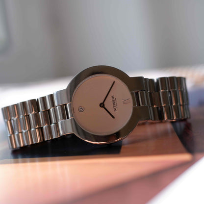 Vintage Michel Herbelin Minimalist Silver White Dial 90s Steel