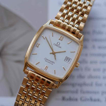 Vintage Omega Seamaster Cushion Case White Roman Dial Quartz 80s