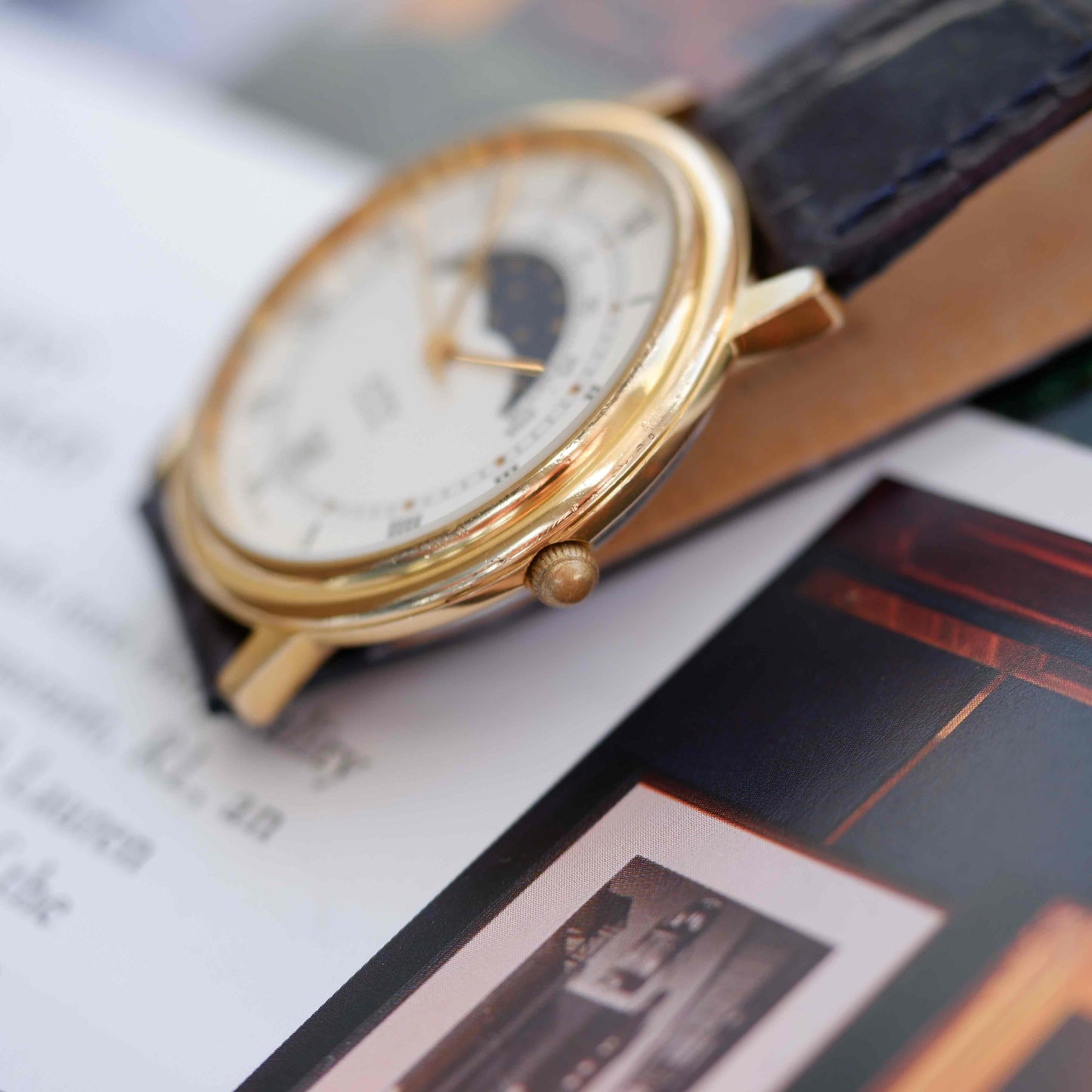 Vintage Alfex Moon Phase Dress Watch 90s Gold Quartz