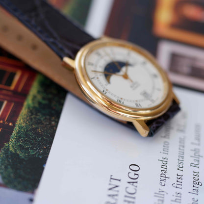 Vintage Alfex Moon Phase Dress Watch 90s Gold Quartz
