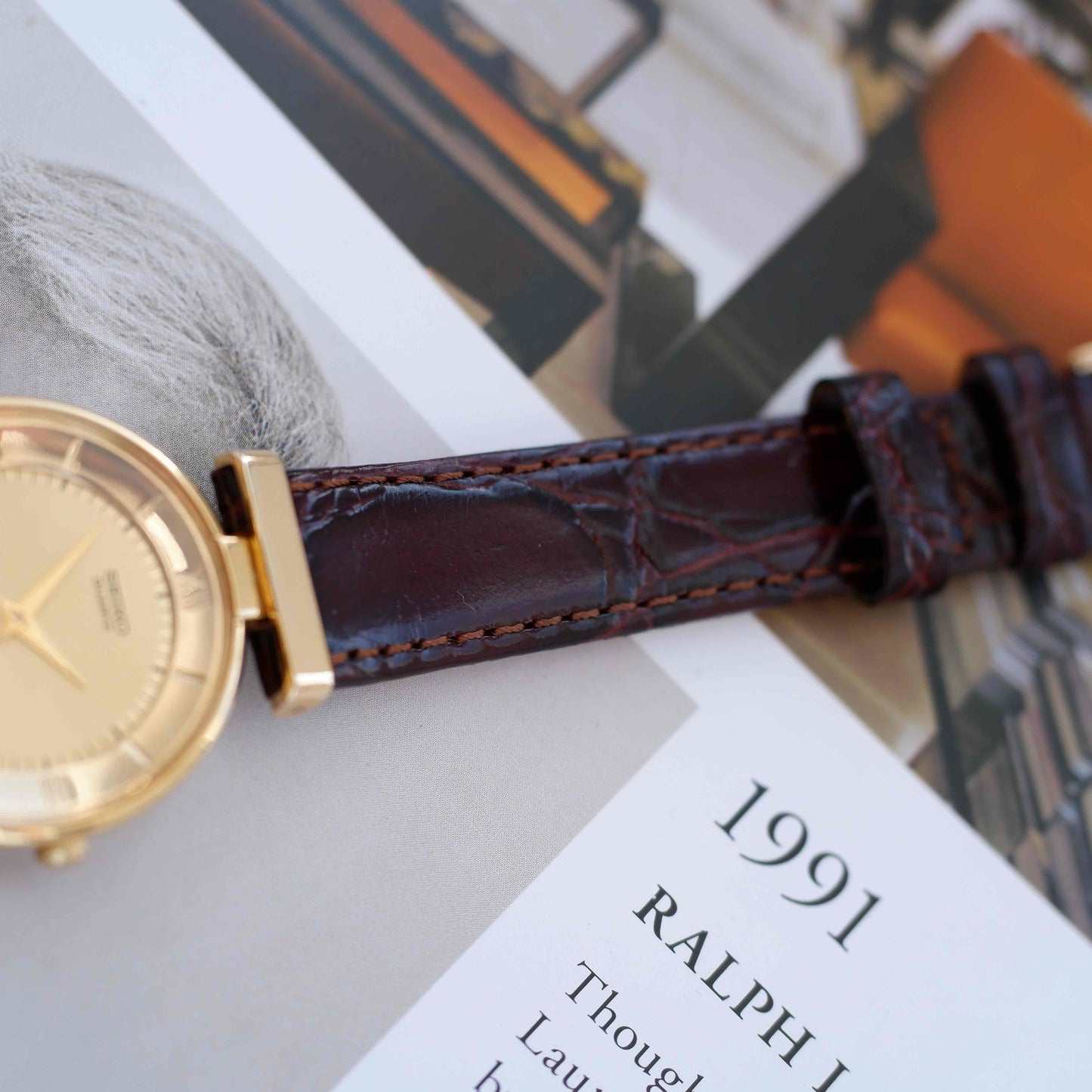 Vintage Seiko Dress Watch 80s Gold Champagne Roman Dial Mint