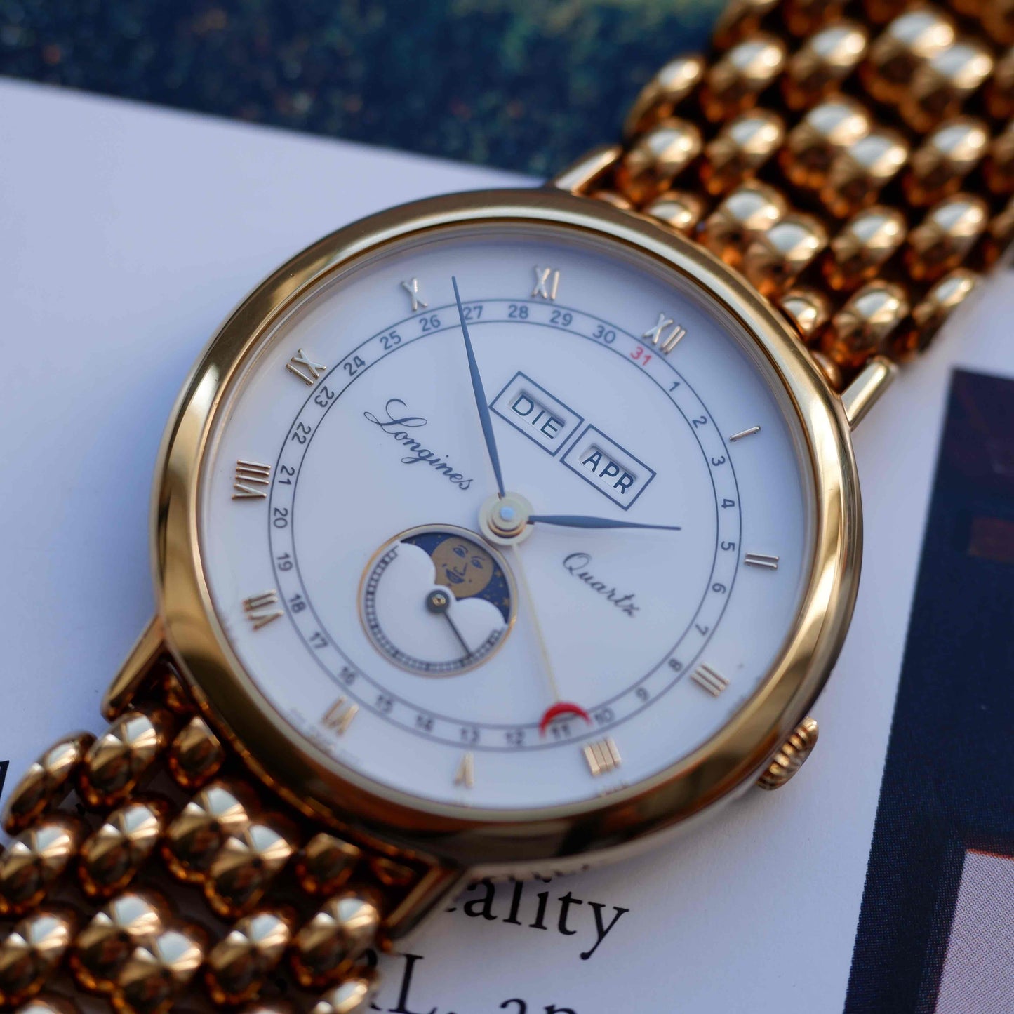 Vintage Longines Moonphase Ref. 5221 Triple Calendar 90s Golden - NOS