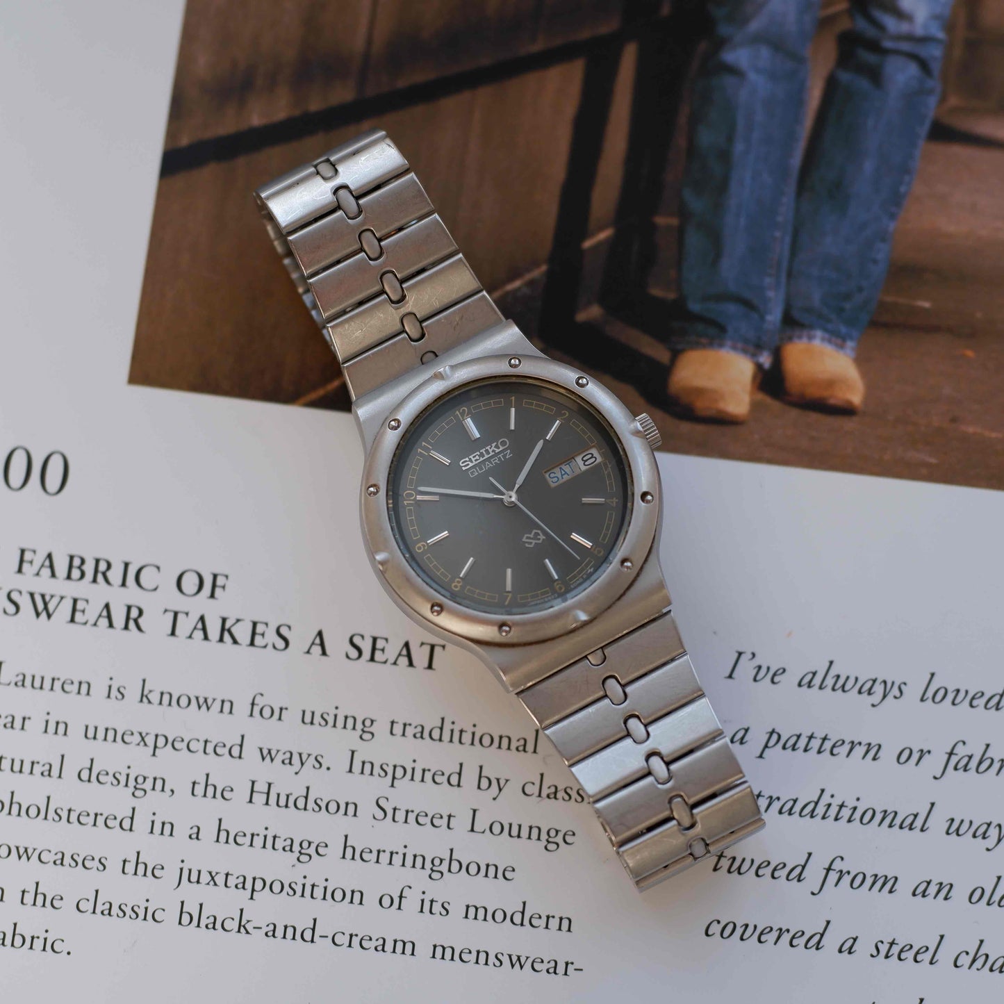 Vintage Seiko SQ Day-Date Gray Dial Integrated Bracelet 80s