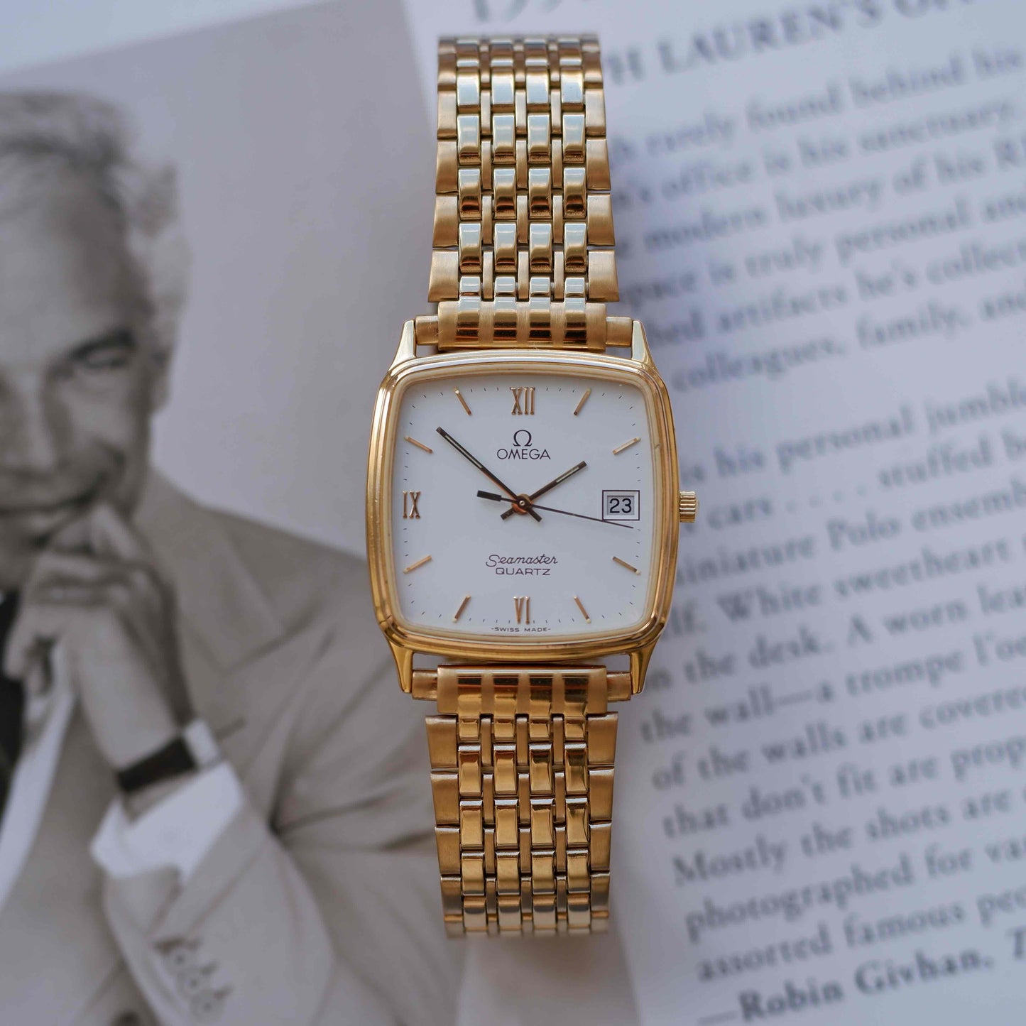 Vintage Omega Seamaster Cushion Case White Roman Dial Quartz 80s