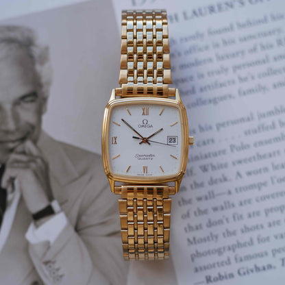 Vintage Omega Seamaster Cushion Case White Roman Dial Quartz 80s