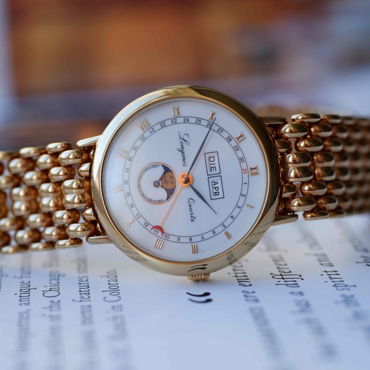 Vintage Longines Moonphase Ref. 5221 Triple Calendar 90s Golden - NOS