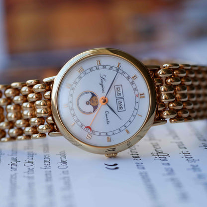 Vintage Longines Moonphase Ref. 5221 Triple Calendar 90s Golden - NOS