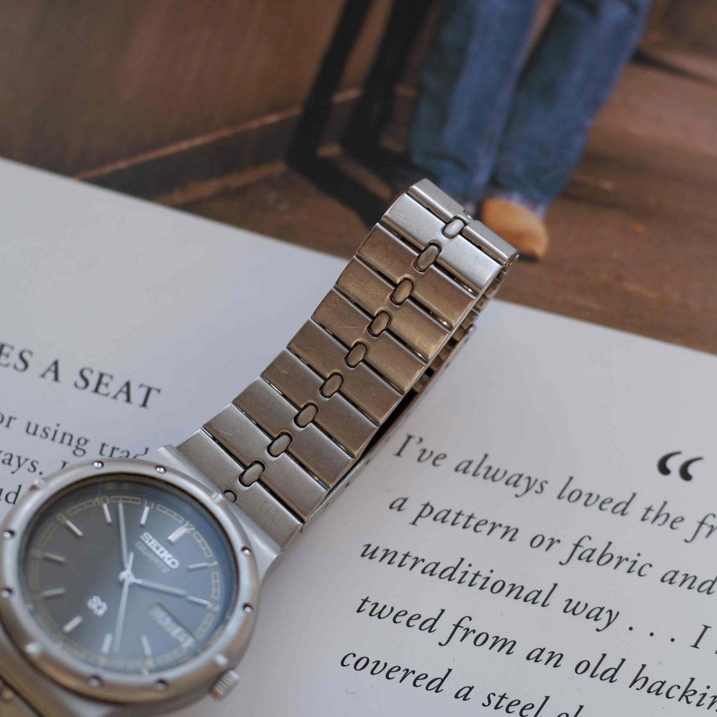 Vintage Seiko SQ Day-Date Gray Dial Integrated Bracelet 80s