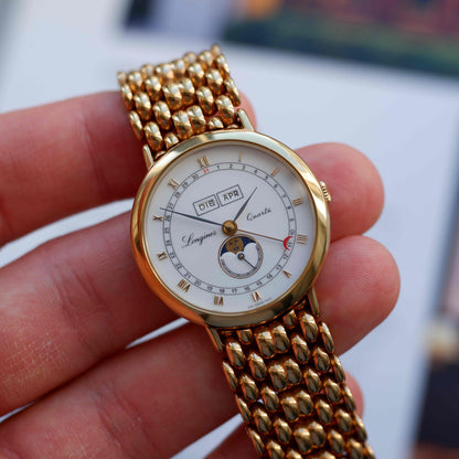 Vintage Longines Moonphase Ref. 5221 Triple Calendar 90s Golden - NOS