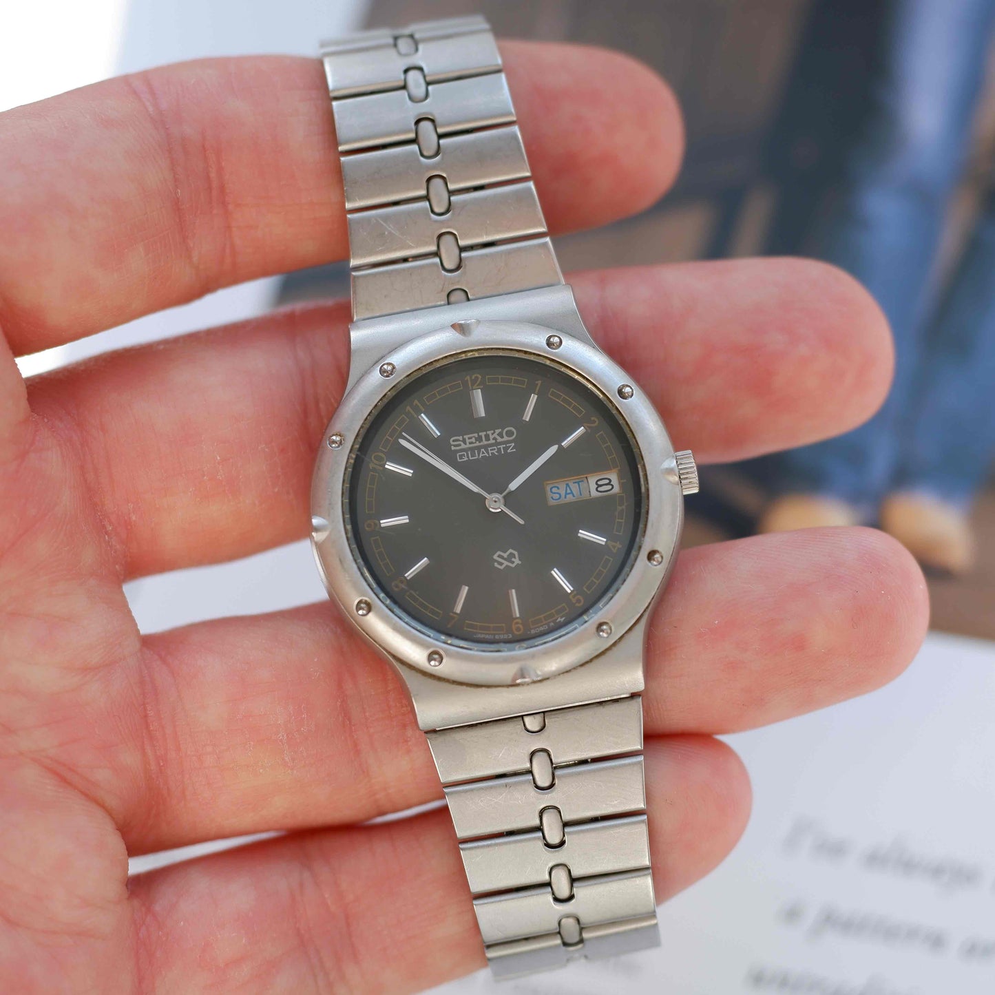 Vintage Seiko SQ Day-Date Gray Dial Integrated Bracelet 80s