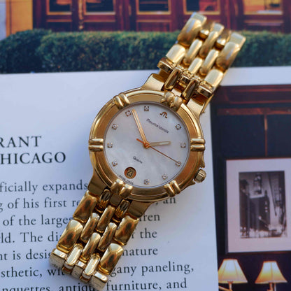 Vintage Maurice Lacroix Mother of Pearl Dial 80s Gold with Diamonds