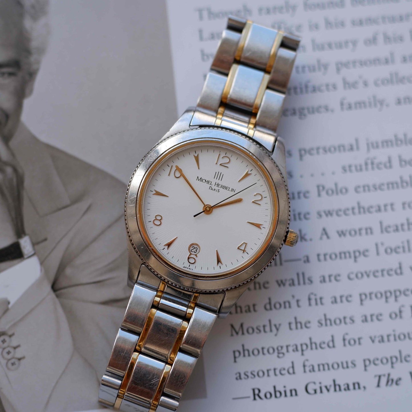 Vintage Michel Herbelin Two-Tone 90s White Structured Dial Quartz