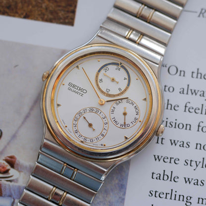 Vintage Seiko Ref. 7F24-6010 Two-Tone Day Date & 24H Subdials