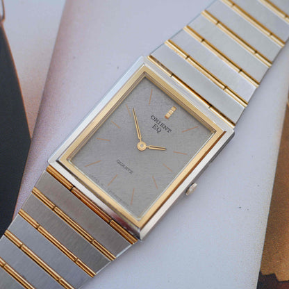 Vintage Orient Tank Style Ultra Thin Gray Dial Two-Tone Quartz 80s
