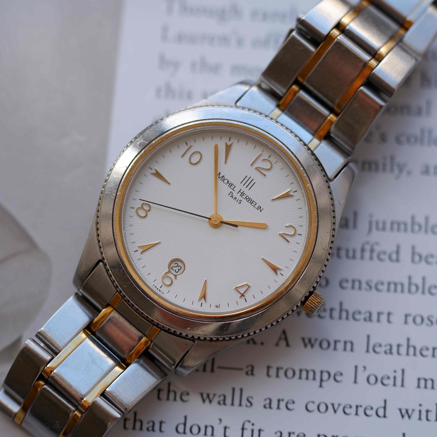 Vintage Michel Herbelin Two-Tone 90s White Structured Dial Quartz