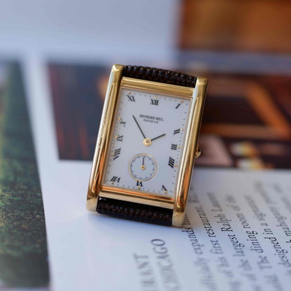 Vintage Raymond Weil Tank Dress Watch Golden White Roman Dial