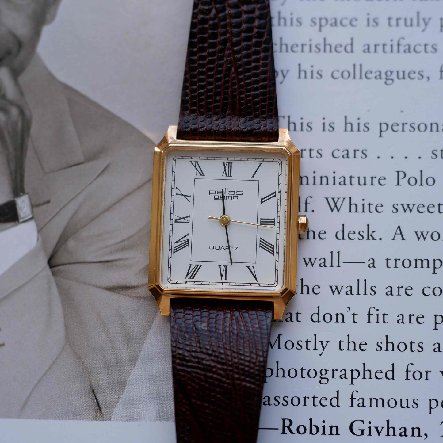 Vintage Pallas Ormo Tank Style 80s White Roman Dial - NOS