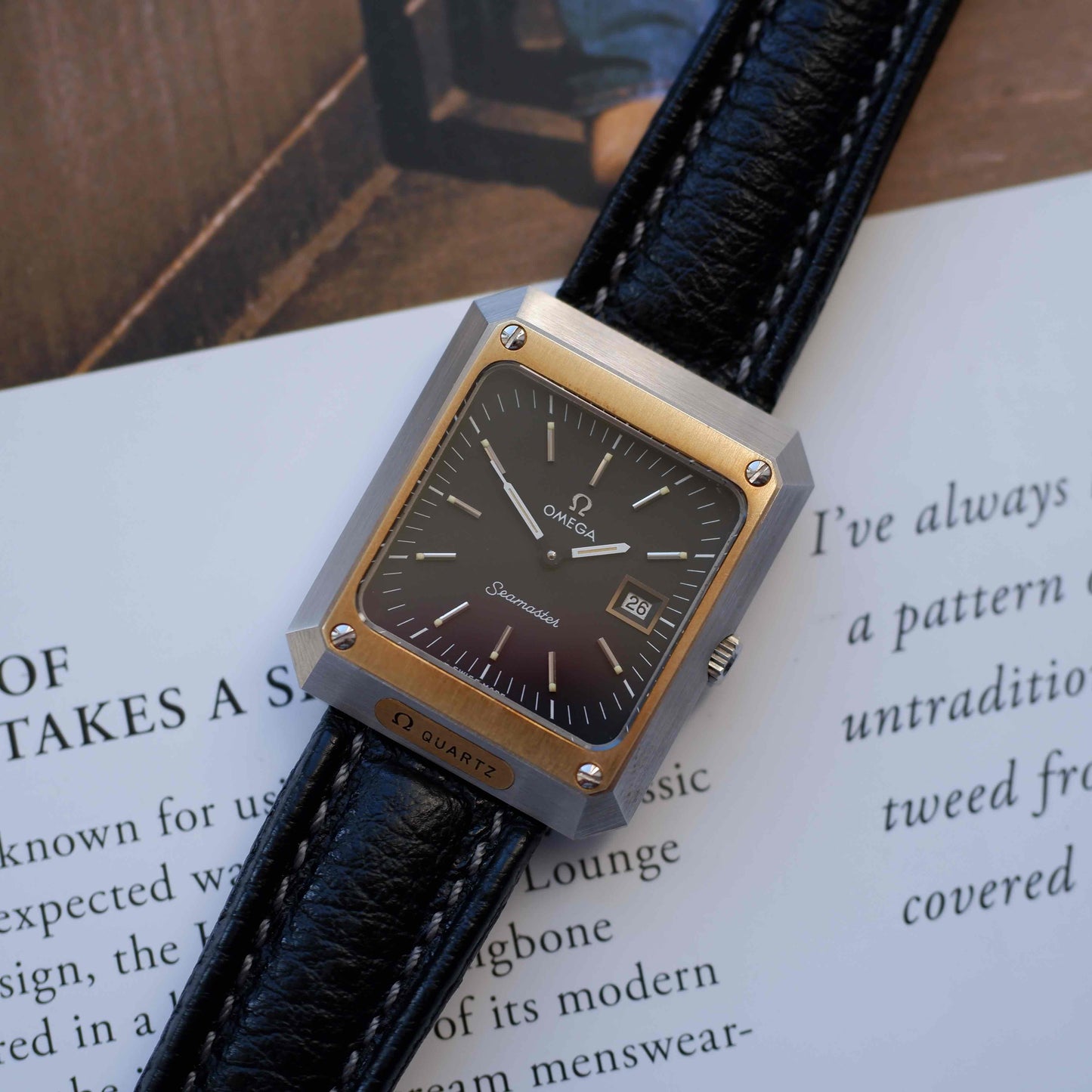 Vintage Omega Seamaster Mariner II 14k Gold Bezel Black Dial 70s Quartz – MINT