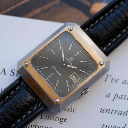 Vintage Omega Seamaster Mariner II 14k Gold Bezel Black Dial 70s Quartz – MINT