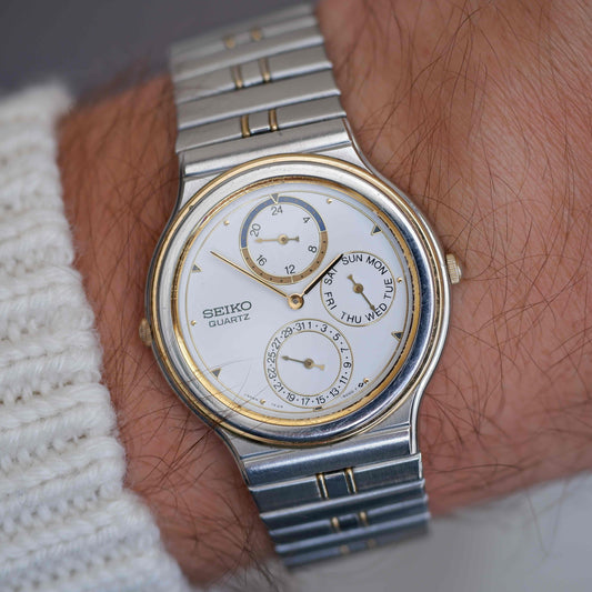 Vintage Seiko Ref. 7F24-6010 Two-Tone Day Date & 24H Subdials