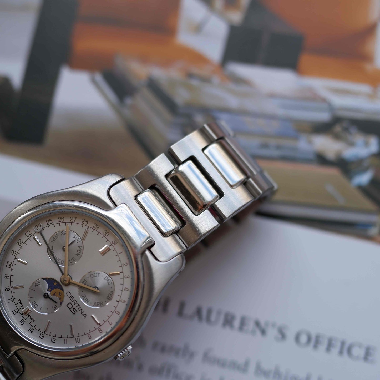 Vintage Certina Moon Phase Watch Silver 90s Quartz - MINT