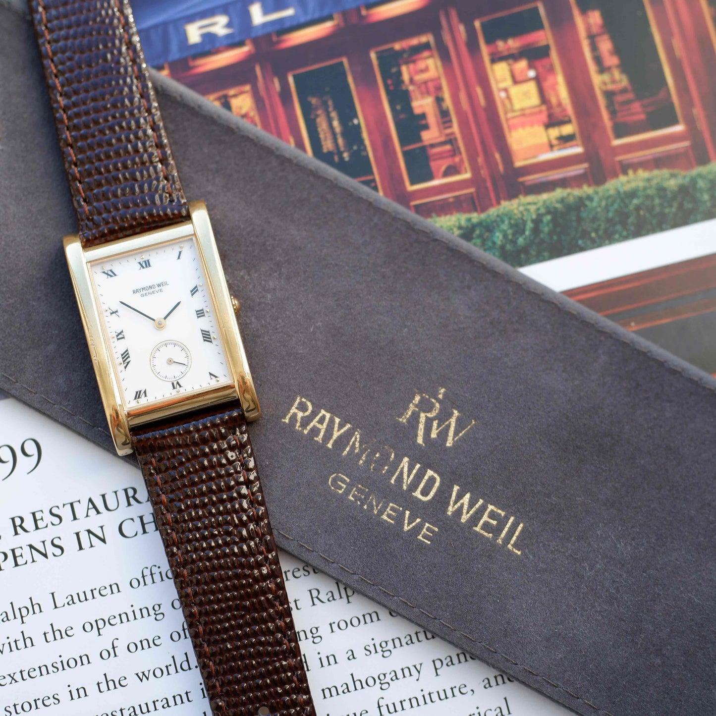 Vintage Raymond Weil Tank Dress Watch Golden White Roman Dial