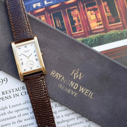 Vintage Raymond Weil Tank Dress Watch Golden White Roman Dial