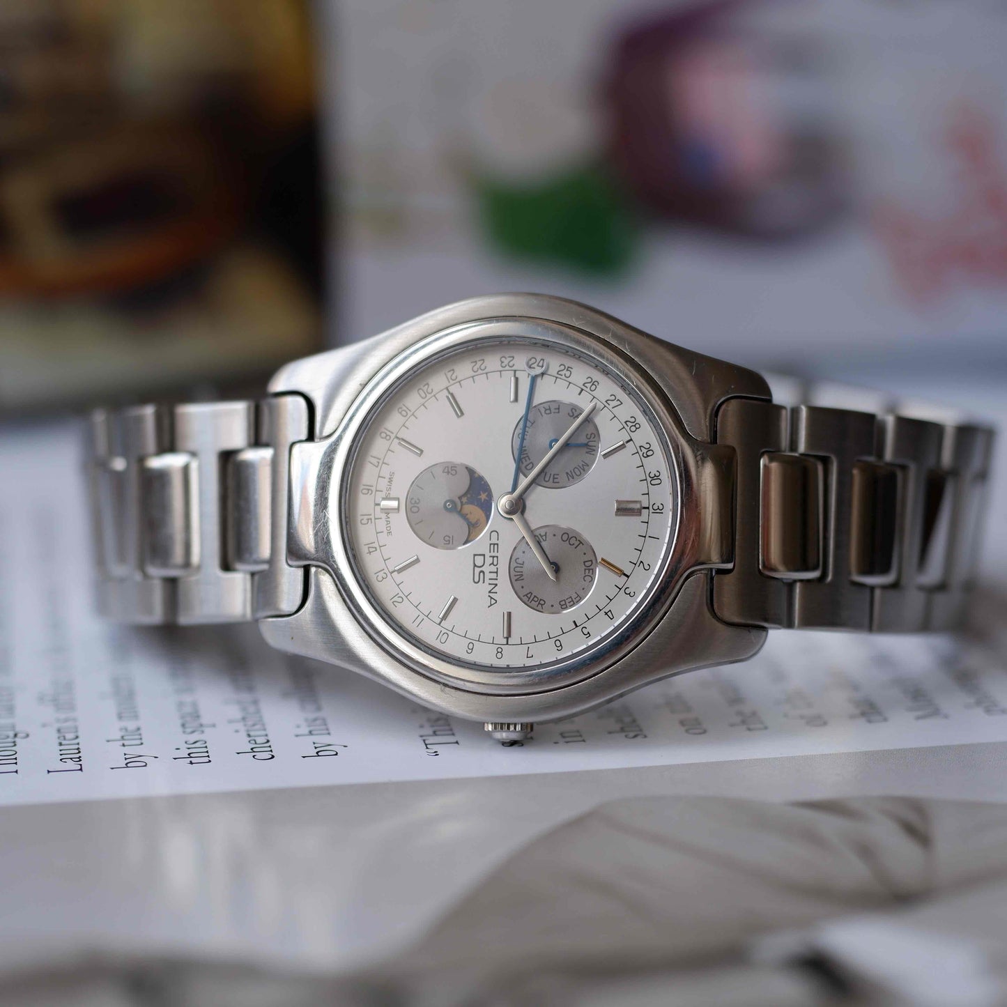 Vintage Certina Moon Phase Watch Silver 90s Quartz - MINT