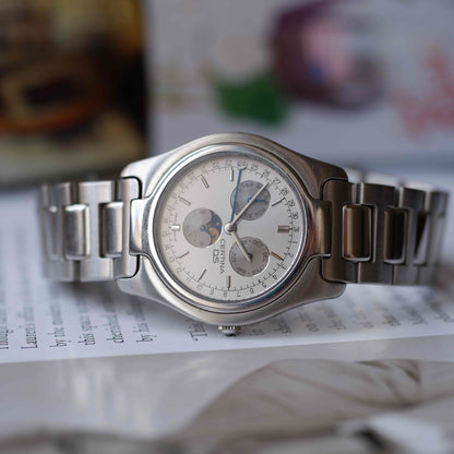 Vintage Certina Moon Phase Watch Silver 90s Quartz - MINT