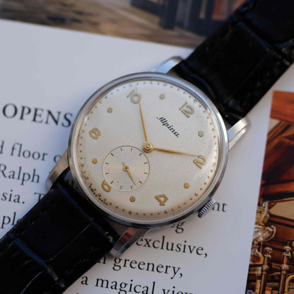 Vintage Alpina Watch 40s Mechanical Small Second White Dial