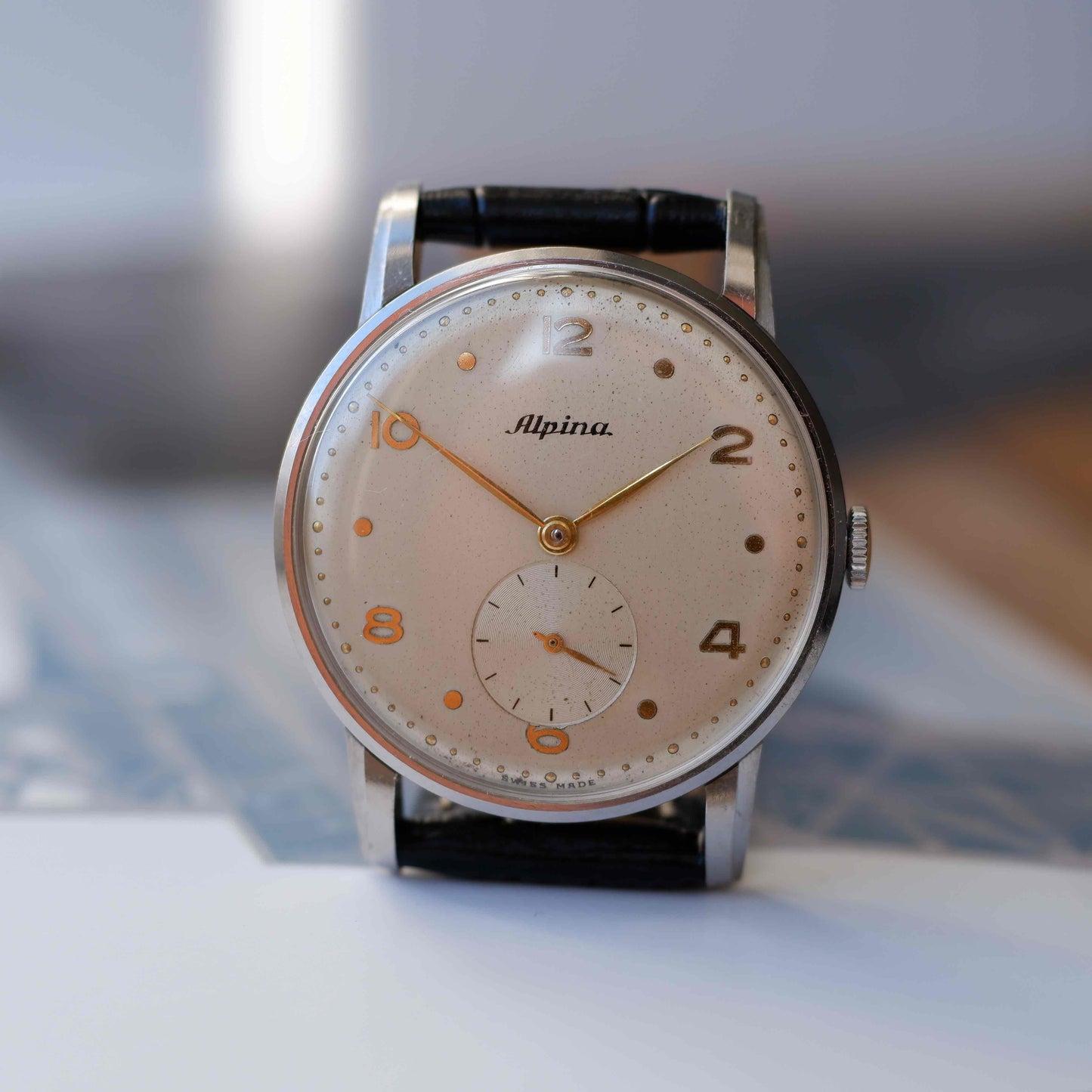 Vintage Alpina Watch 40s Mechanical Small Second White Dial