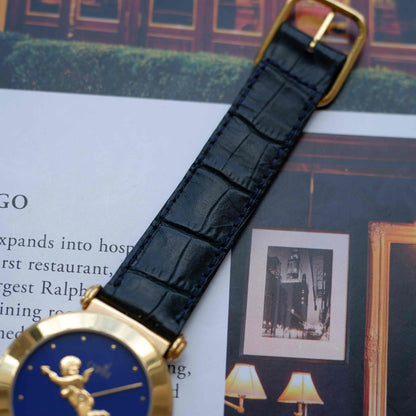 Vintage Christ Dual-Face Watch Gold White and Blue Dial Cabochon Crown 80s