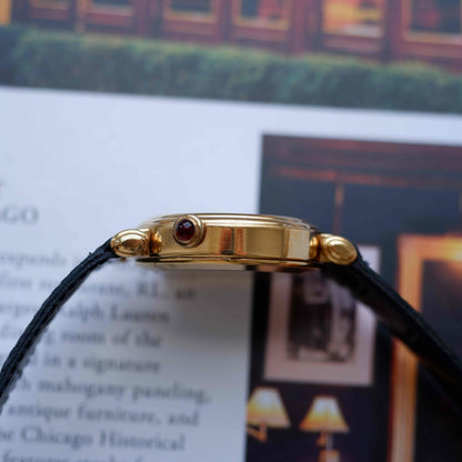 Vintage Christ Dual-Face Watch Gold White and Blue Dial Cabochon Crown 80s