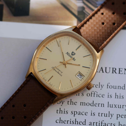 Vintage Nivada Popularis 80s Gold Case Minimalist Swiss Quartz