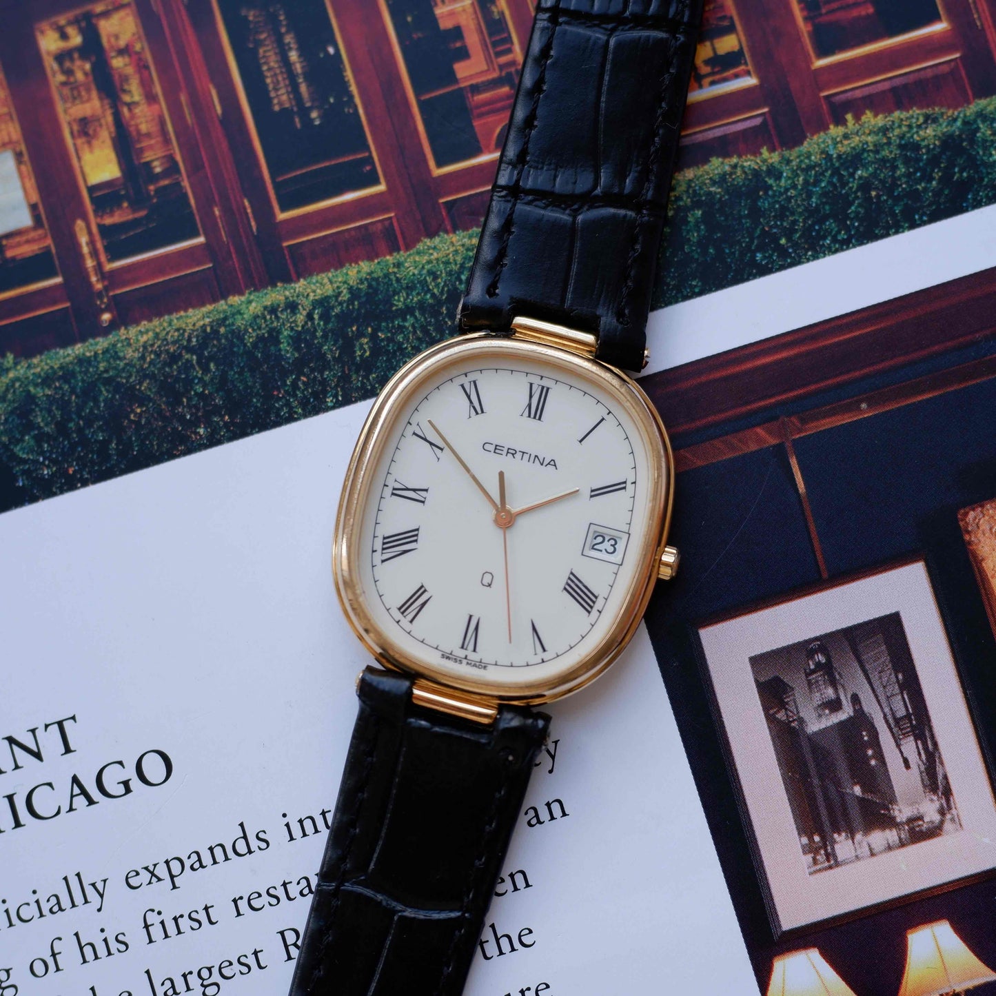 Vintage Certina Vendôme Lugs Watch 80s Gold Quartz Roman Dial