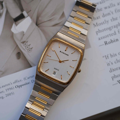 Vintage Junghans Tank Watch Date 70s Two-Tone Integrated Bracelet