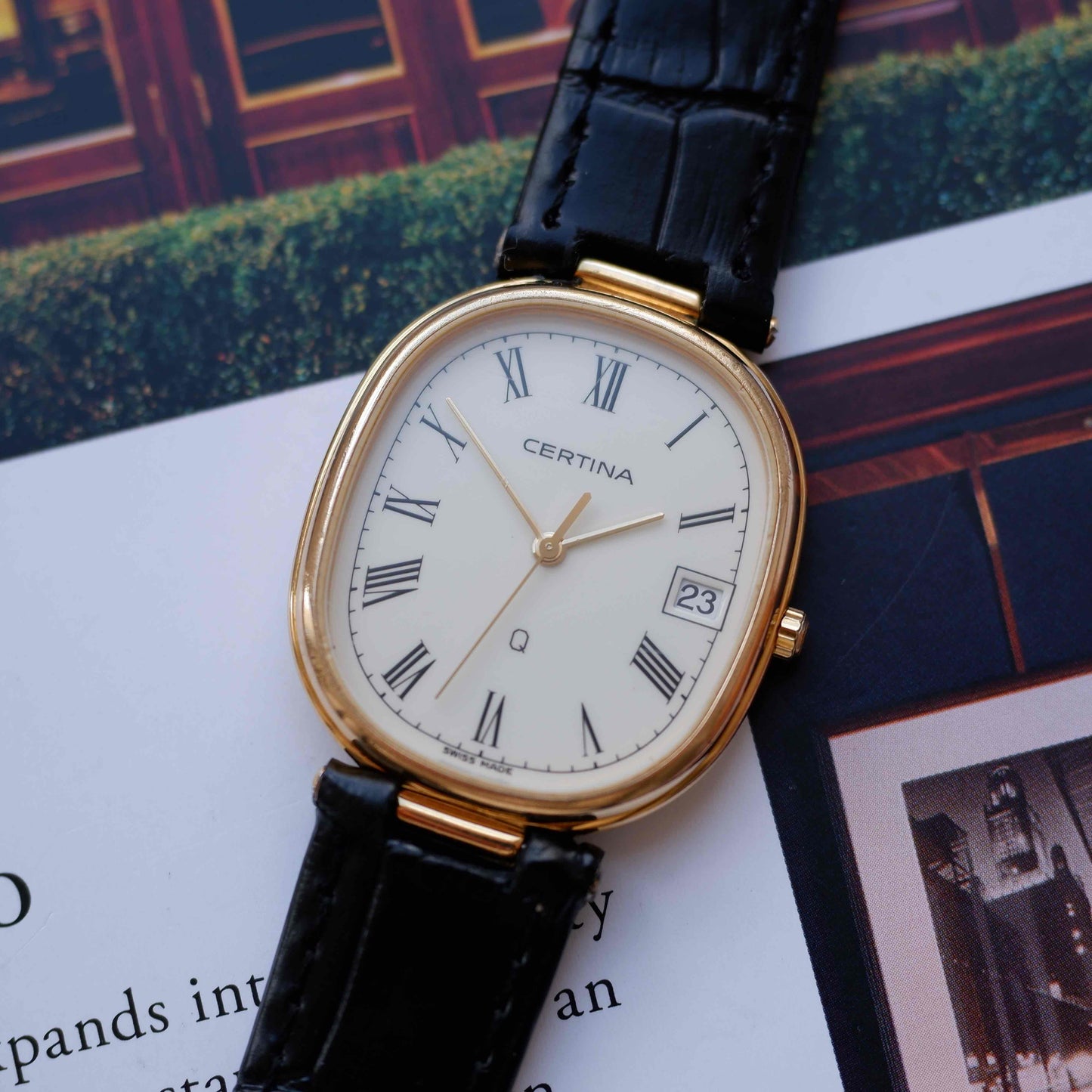 Vintage Certina Vendôme Lugs Watch 80s Gold Quartz Roman Dial