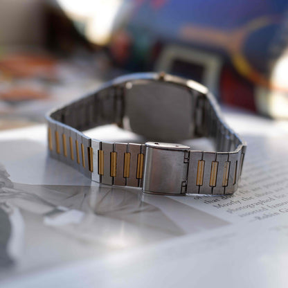 Vintage Junghans Tank Watch Date 70s Two-Tone Integrated Bracelet