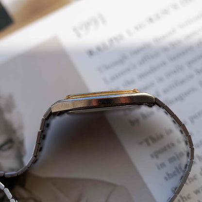 Vintage Junghans Tank Watch Date 70s Two-Tone Integrated Bracelet