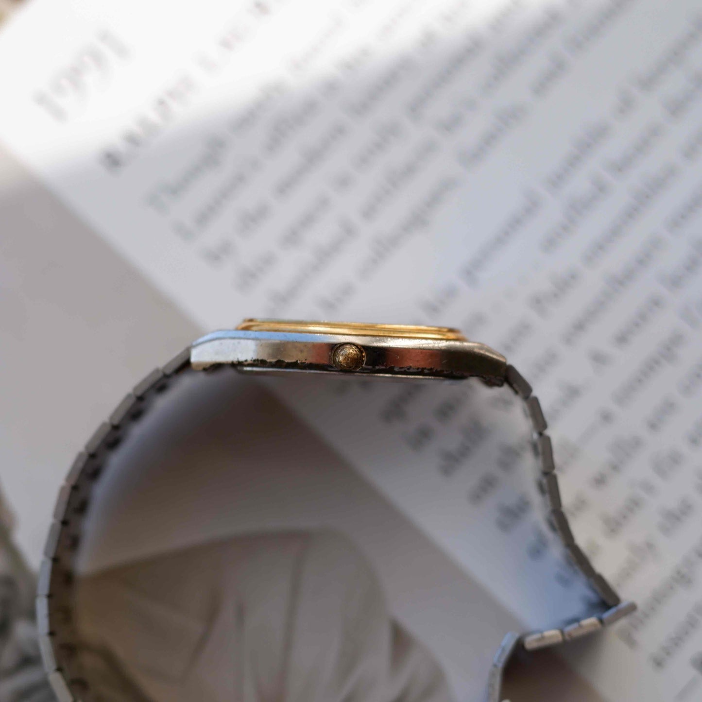 Vintage Junghans Tank Watch Date 70s Two-Tone Integrated Bracelet