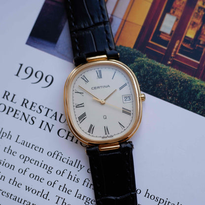 Vintage Certina Vendôme Lugs Watch 80s Gold Quartz Roman Dial