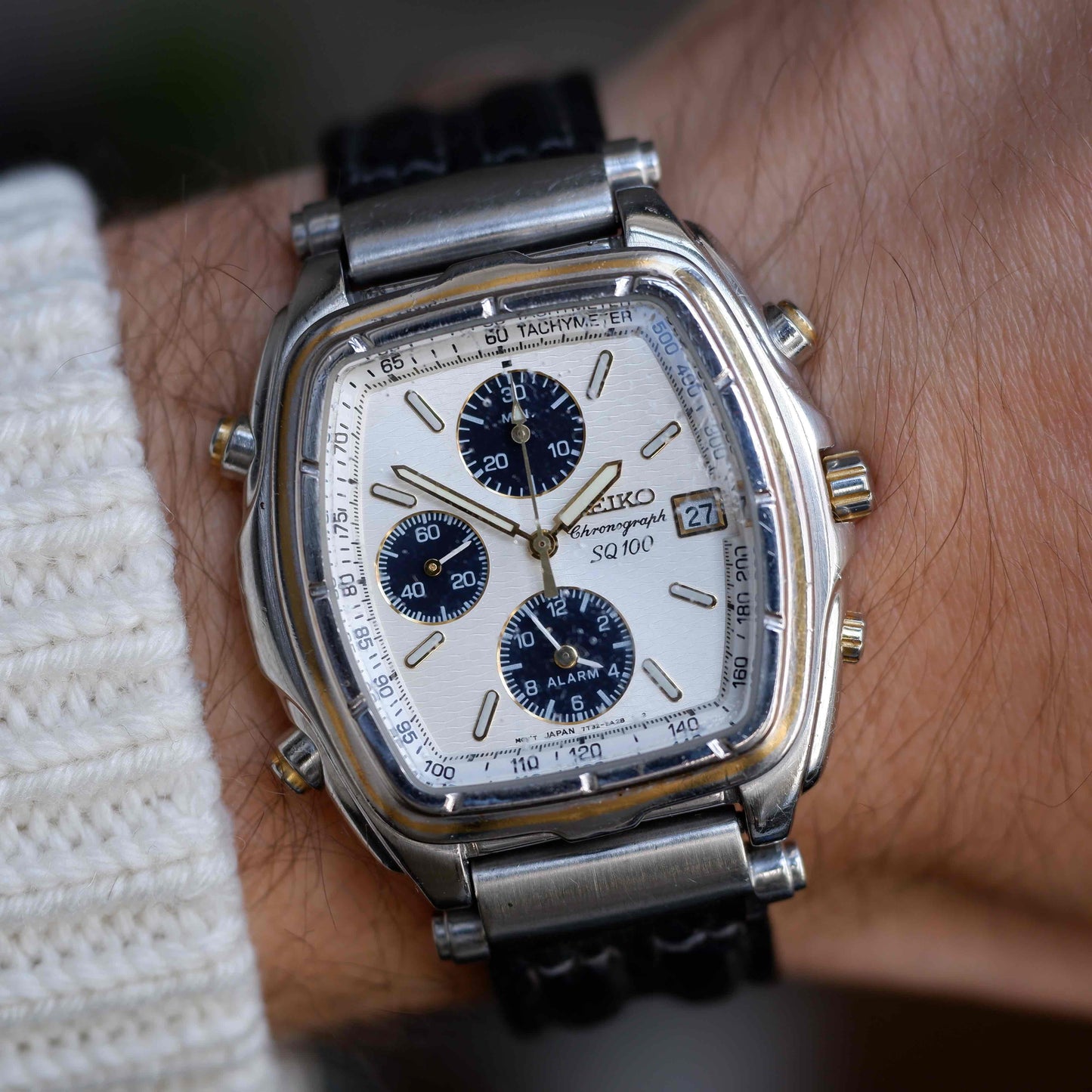 Vintage Seiko Tonneau Chronograph Alarm Two-Tone Quartz from the 90s