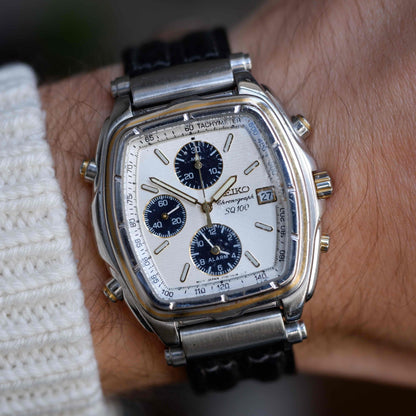 Vintage Seiko Tonneau Chronograph Alarm Two-Tone Quartz from the 90s