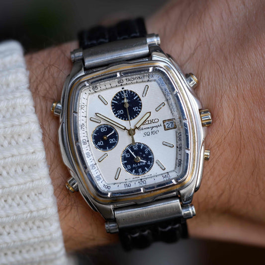 Vintage Seiko Tonneau Chronograph Alarm Two-Tone Quartz from the 90s