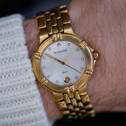 Vintage Maurice Lacroix Mother of Pearl Dial 80s Gold with Diamonds